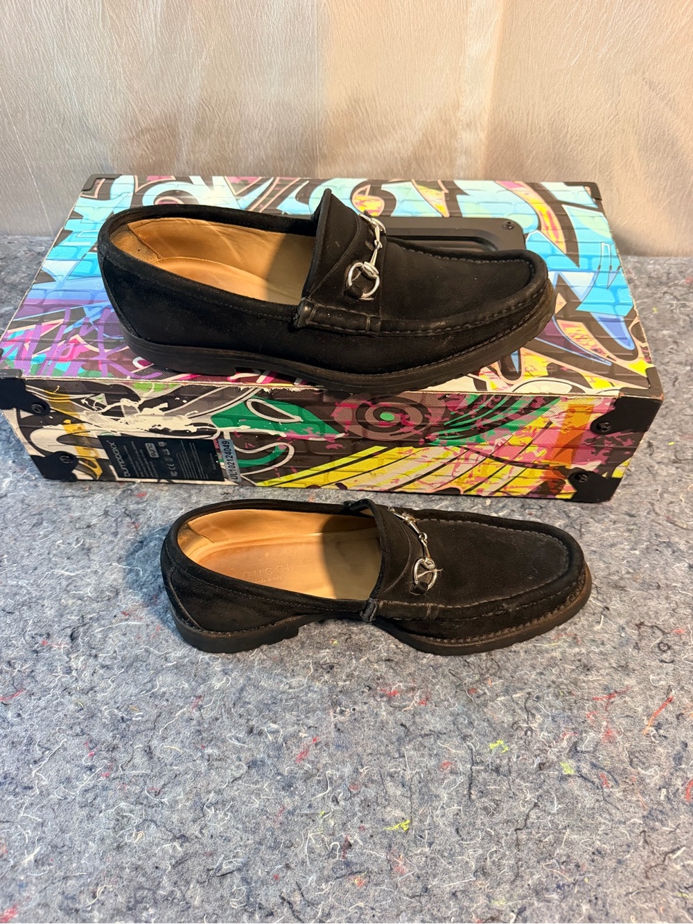Gucci Black Suede Horsebit Loafers Size 8 Made in Italy 110765 - Picture 7 of 9